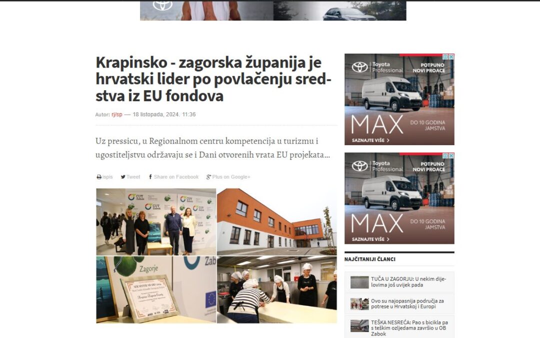 [Škola u medijima] Krapinsko – zagorska županija je hrvatski lider po povlačenju sredstva iz EU fondova