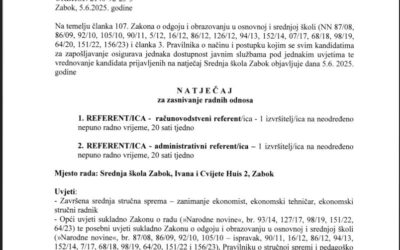 NATJEČAJ za radna mjesta REFERENTA računovodstva i administracije
