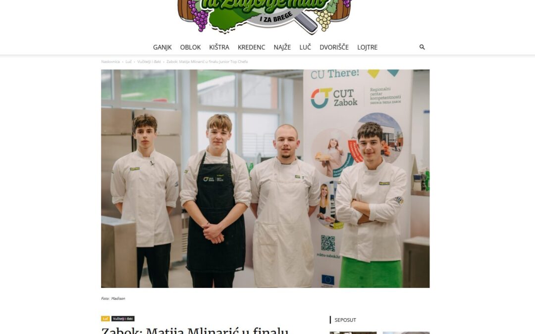 [škola u medijima] Zabok: Matija Mlinarić u finalu Junior Top Chefa