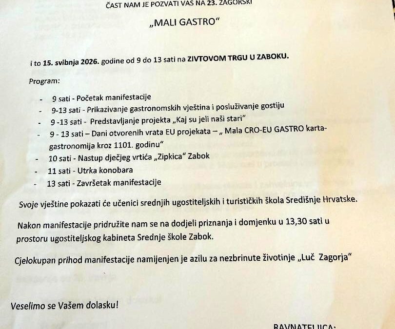 Pozivnica na 23. Zagorski „Mali Gastro“ u Zaboku