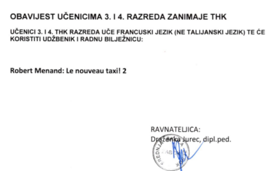 Obavijest učenicima 3. i 4. razreda zanimanje THK